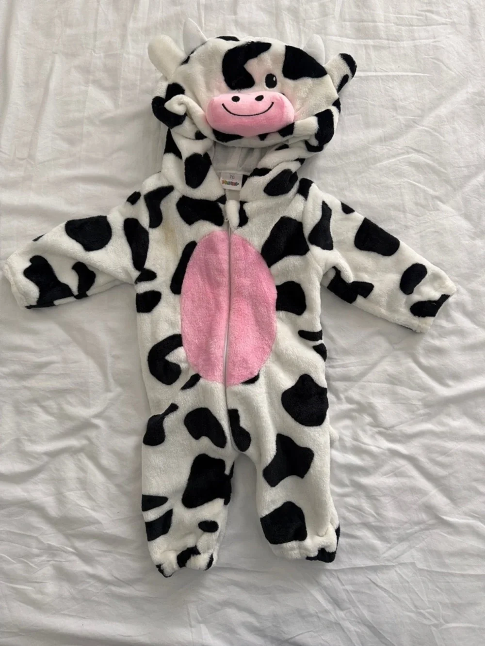Kids Cow Fleece One-Piece Romper with Hood - Pink & Black